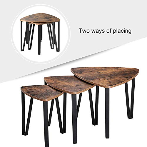 VASAGLE Industrial Nesting Coffee Table, Set of 3 End Tables for Living Room, Stacking Side Tables, Easy Assembly, Wood Look Accent Furniture with Metal Frame, Rustic Brown and Black ULNT13X