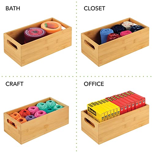mDesign Bamboo Storage Bin Container, Drawer Organizer Crate Boxes with Handles for Kitchen Pantry Cabinet, Shelves, or Counter, Holds Snacks, Spices, Drinks, Echo Collection, 2 Pack, Natural/Tan
