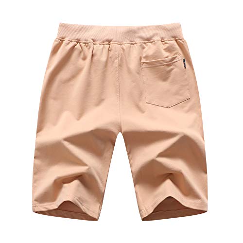 Big Boy's Casual Shorts Summer Cotton Classic Fit Elastic Waist Shorts with Zipper Pockets - brown - 10