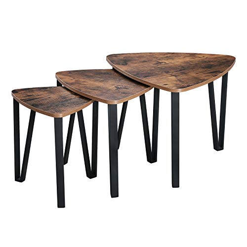 VASAGLE Industrial Nesting Coffee Table, Set of 3 End Tables for Living Room, Stacking Side Tables, Easy Assembly, Wood Look Accent Furniture with Metal Frame, Rustic Brown and Black ULNT13X