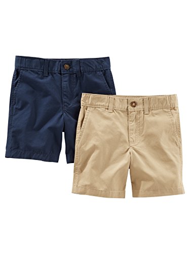 Simple Joys by Carter's Boys' Flat Front Shorts, Pack of 2, Light Khaki Brown/Navy, 3 Years