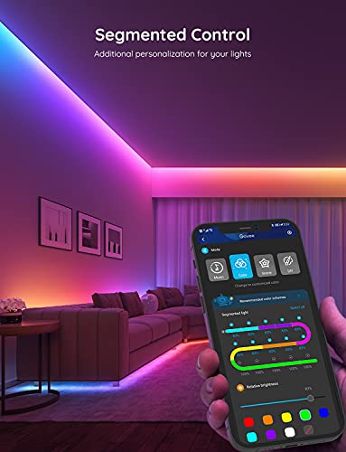 Govee 65.6ft RGBIC LED Strip Lights, Smart LED Strip Segmented App Control, WiFi LED Lights Work with Alexa and Google Assistant, Music Sync, DIY, for Living Room, Christmas, 2 Rolls of 32.8ft