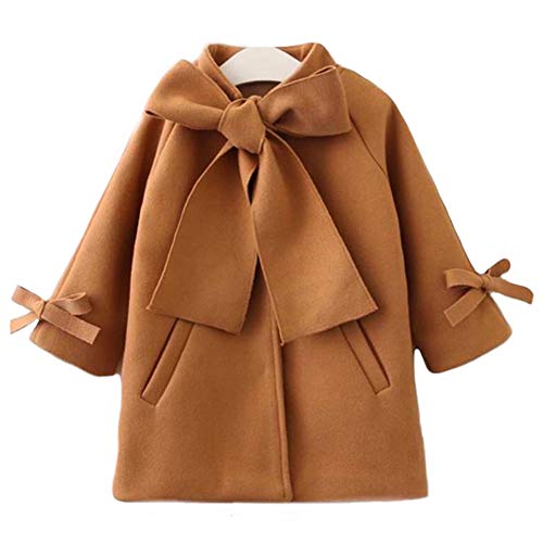 SUUGEN Toddler Kid Baby Girls Warm Wool Bowknot Coat Winter Overcoat Outwear Jacket (2-3T, Brown)