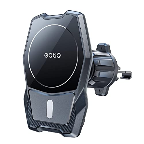 OQTIQ Magnetic Car Mount for iPhone 13/12/Magsafe Case, Air Vent Car Phone Holder Mount, Adjustable Phone Mount with 16 Strong N52-Magnets Array & Stainless Steel Hook Vent Clip