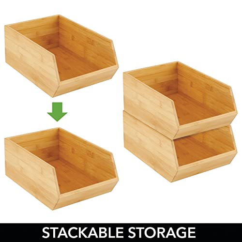 mDesign Bamboo Stackable Food Storage Organization Bin Basket - Wide Open Front for Kitchen Cabinets, Pantry, Offices, Closets, Holds Snacks, Dry Goods, Packets, Spices, Teas - 2 Pack - Natural Wood