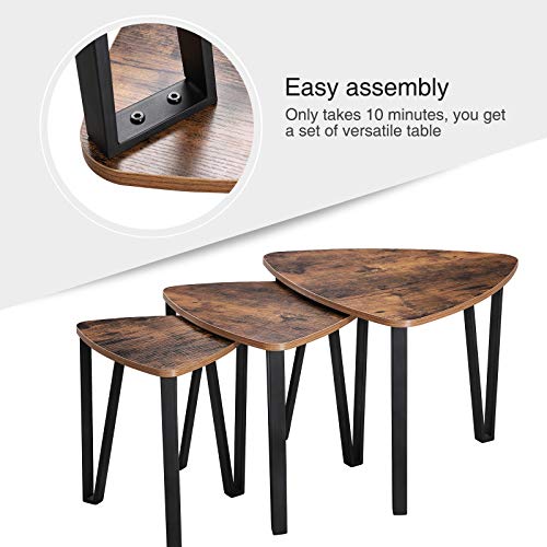 VASAGLE Industrial Nesting Coffee Table, Set of 3 End Tables for Living Room, Stacking Side Tables, Easy Assembly, Wood Look Accent Furniture with Metal Frame, Rustic Brown and Black ULNT13X