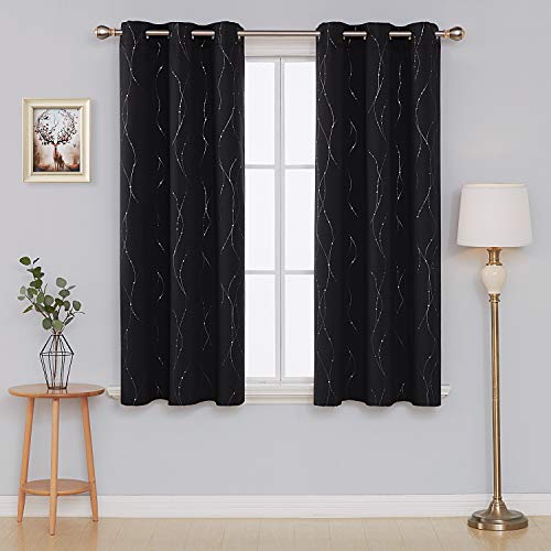 Deconovo Blackout Curtains Wave Line with Dots Foil Print Curtains Window Curtains with Grommet for Living Room and Bedroom