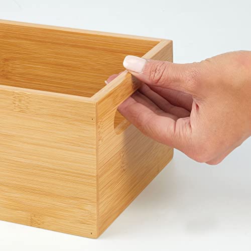 mDesign Bamboo Storage Bin Container, Drawer Organizer Crate Boxes with Handles for Kitchen Pantry Cabinet, Shelves, or Counter, Holds Snacks, Spices, Drinks, Echo Collection, 2 Pack, Natural/Tan
