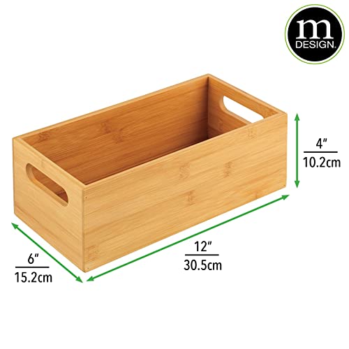 mDesign Bamboo Storage Bin Container, Drawer Organizer Crate Boxes with Handles for Kitchen Pantry Cabinet, Shelves, or Counter, Holds Snacks, Spices, Drinks, Echo Collection, 2 Pack, Natural/Tan