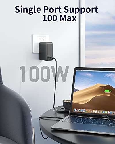 100W USB C Charger for MacBook Pro 16, 15, 14, 13 inch 2021, 2020, 2019, 2018, New MacBook Air, iPad Pro, Type C Thunderbolt Laptops Foldable Power Adapter with 6ft USB C to USB C Charging Cable