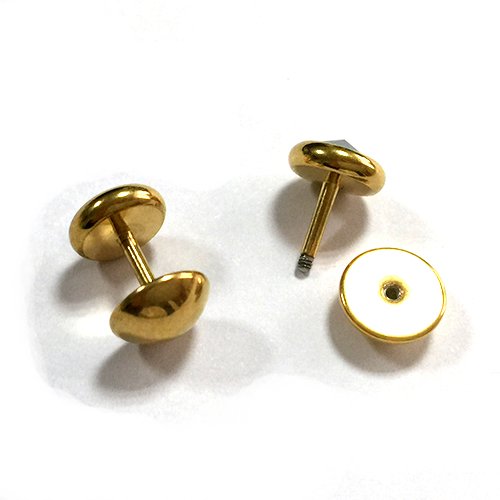 8mm Mens Gold Color Stud Earrings Steel Illusion Tunnel Plug Screw Back with Cubic Zirconia, 2pcs