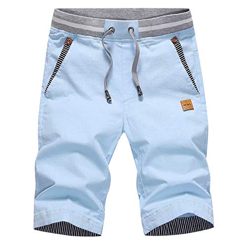 Big Boy's Casual Shorts Summer Cotton Classic Fit Drawstring Elastic Waist Beach Shorts with Pockets - Blue - Tag XL