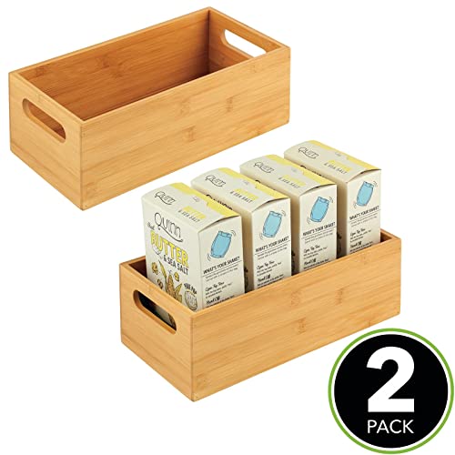 mDesign Bamboo Storage Bin Container, Drawer Organizer Crate Boxes with Handles for Kitchen Pantry Cabinet, Shelves, or Counter, Holds Snacks, Spices, Drinks, Echo Collection, 2 Pack, Natural/Tan