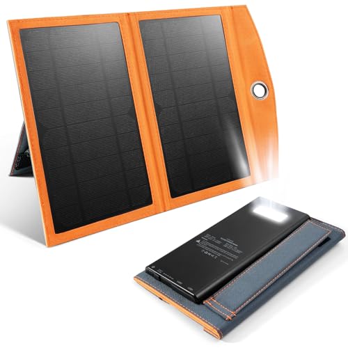 Upgrade 10W Portable Solar Charger Power Bank, 5V 3A Folding Solar Panel Solar Cell with High-Efficiency Battery Charger Panel for Camping Hiking Backpacking Outdoor Trip Compatible with Phones Tablet