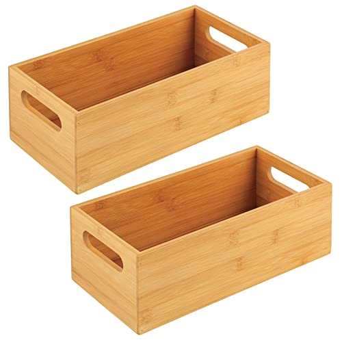 mDesign Bamboo Storage Bin Container, Drawer Organizer Crate Boxes with Handles for Kitchen Pantry Cabinet, Shelves, or Counter, Holds Snacks, Spices, Drinks, Echo Collection, 2 Pack, Natural/Tan