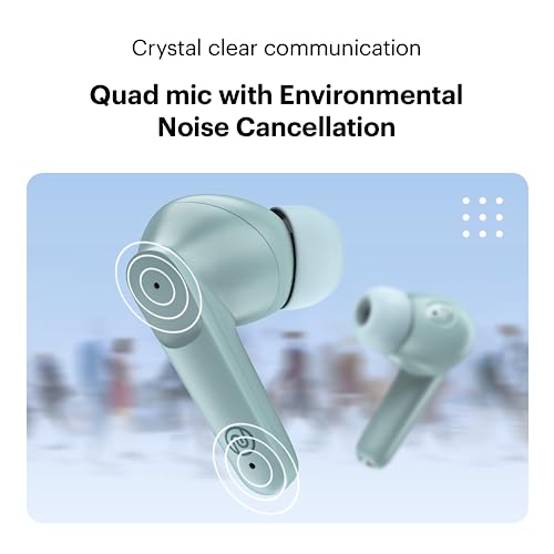 Noise Buds VS104 Truly Wireless Earbuds with 45H of Playtime, Quad Mic with ENC, Instacharge(10 min=200 min), 13mm Driver,Low Latency, BT v5.2 (Mint Green)