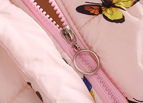 Kehen Big Girl Autumn Winter Parka Down Coat Butterfly Print Puffer Trench Jacket Padded Overcoat with Fur Hood Pink 3T
