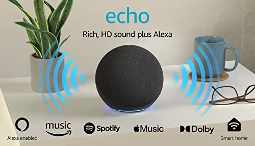 Echo (4th Gen) | With premium sound, smart home hub, and Alexa | Charcoal