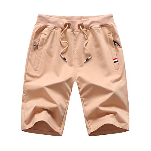 Big Boy's Casual Shorts Summer Cotton Classic Fit Elastic Waist Shorts with Zipper Pockets - brown - 10