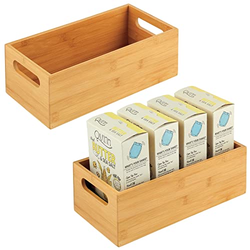 mDesign Bamboo Storage Bin Container, Drawer Organizer Crate Boxes with Handles for Kitchen Pantry Cabinet, Shelves, or Counter, Holds Snacks, Spices, Drinks, Echo Collection, 2 Pack, Natural/Tan