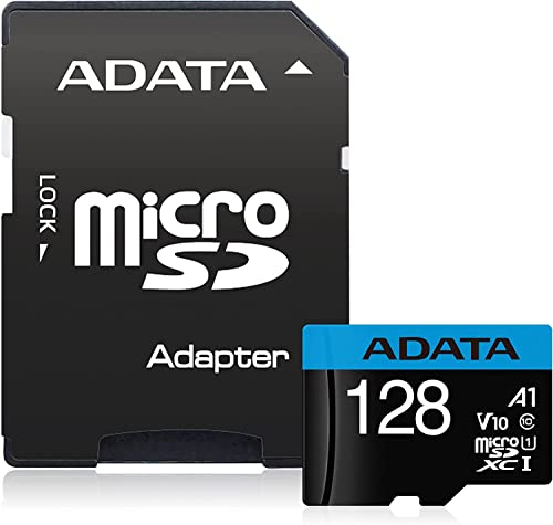 ADATA 128 GB Tarjeta de Memoria Micro SDXC con Adaptador Color Negro con Azul A1 (Clase 10)