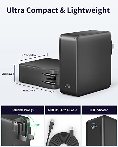 100W USB C Charger for MacBook Pro 16, 15, 14, 13 inch 2021, 2020, 2019, 2018, New MacBook Air, iPad Pro, Type C Thunderbolt Laptops Foldable Power Adapter with 6ft USB C to USB C Charging Cable