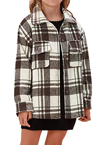 Girls' Lapel Plaid jacket Coat Outerwear Little Plaid Overcoat Size 8-10