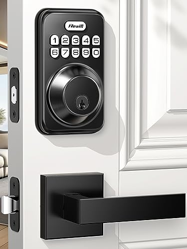 Keyless Entry Door Lock with 2 Lever Handles, Zowill Electronic Keypad Deadbolt, Auto-Locking, Anti-Peeping Password, Digital Smart Code Door Lock, Front Door Handle Sets, Matte Black