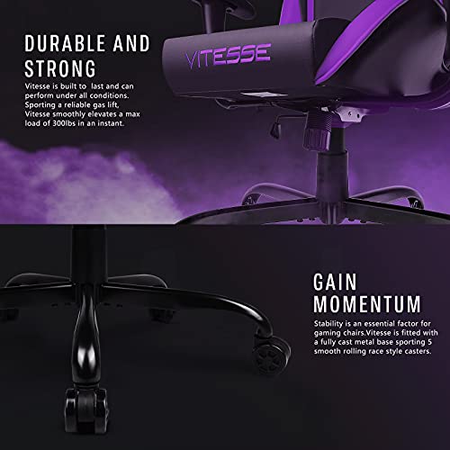 Copy of Copy of Generic PUKAMI Gaming Chair High Back for Teens Ergonomic Racing Computer Desk with Comfortable Lumbar Support and Headrest Girl Gamer Height Adjustable (Purple), 48*26*22 inch