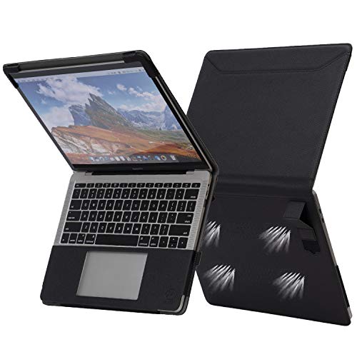 TYTX Compatible with MacBook Pro 13 inch Leather Case with Vents and Stand Function 2021 2020 2019 2018 2017 2016 (A1989 A1706 A1708 A2159 A2289 A2251 A2338),Protective Leather Case for Laptop, Black