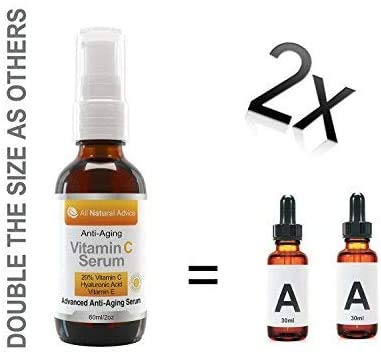 20% Serum z witaminą C - 60 ml / 2 oz Wyprodukowane w Kanadzie – certyfikowane składniki organiczne + 11% kwas hialuronowy + krem nawilżający z witaminą E + formuła przeciwzmarszczkowa, idealne dla Twojej skóry + zawiera pompkę i podajnik