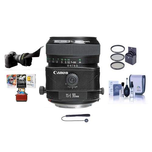 Canon TS-E 90mm f/2.8 Tilt & Shift Manual Focus Telephoto Lens USA - Bundle with 58mm Filter Kit, Lens Cap Leash, Professional Lens Cleaning Kit, Flex Lens Shade,Mac Software Package