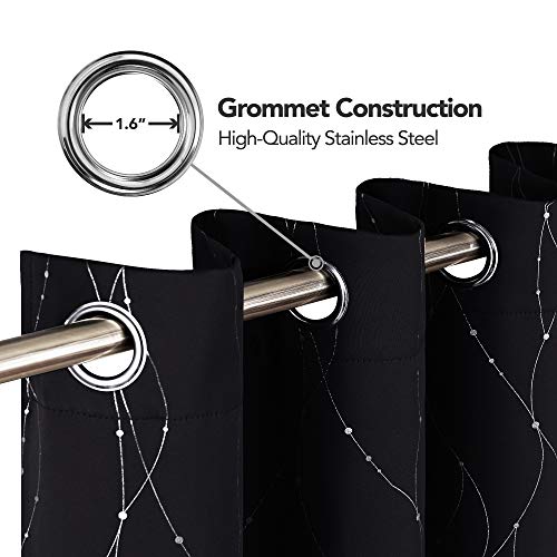 Deconovo Blackout Curtains Wave Line with Dots Foil Print Curtains Window Curtains with Grommet for Living Room and Bedroom