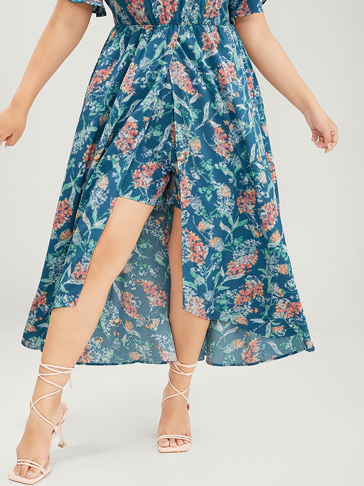 Floral Petal Sleeve Pocket Undershort Ruffle Split Dress                              icon_share@2x