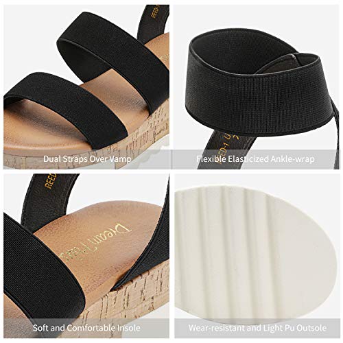 DREAM PAIRS Women's Black Open Toe Elastic Strap Casual Flatform Platform Sandals Size 8 M US Reed-1