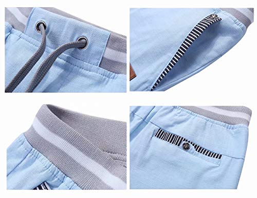 Big Boy's Casual Shorts Summer Cotton Classic Fit Drawstring Elastic Waist Beach Shorts with Pockets - Blue - Tag XL