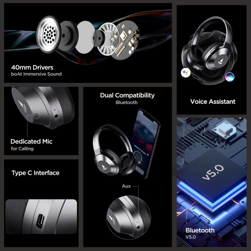 boAt Nirvana 751 ANC Hybrid Active Noise Cancelling Bluetooth Wireless Over Ear Headphones with Up to 65H Playtime, ASAP Charge, Ambient Sound Mode, Immersive Sound, Carry Pouch(Gunmetal Grey)