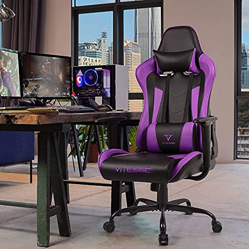 Copy of Copy of Generic PUKAMI Gaming Chair High Back for Teens Ergonomic Racing Computer Desk with Comfortable Lumbar Support and Headrest Girl Gamer Height Adjustable (Purple), 48*26*22 inch