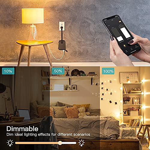 [New Version] Treatlife Smart Dimmer Plug, 2 Individual Control Sockets, 600W, Compatible with Alexa, Google Home, IP64 for Outdoor String Lights, Dusk to Dawn, 2.4Ghz WiFi Only