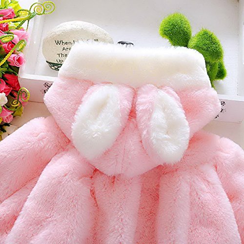 Baby Girl Kids Cute Winter Shawl Jacket Princess Fur Dress Coat Overcoat Button Closure Hoodie for 1-2 Years Old Pink