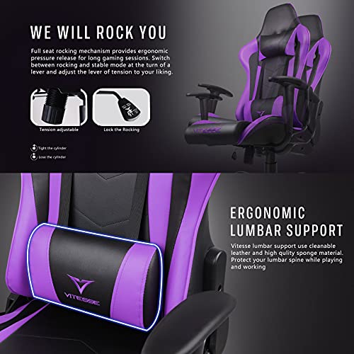 Copy of Copy of Generic PUKAMI Gaming Chair High Back for Teens Ergonomic Racing Computer Desk with Comfortable Lumbar Support and Headrest Girl Gamer Height Adjustable (Purple), 48*26*22 inch
