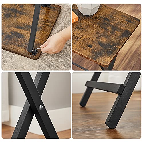 VASAGLE TV Tray Set of 2, Folding Tables, Snack Table for Dinner, Laptop Tables, Foldable, Collapsible, and Space-Saving, Industrial, Rustic Brown and Black ULET251B01