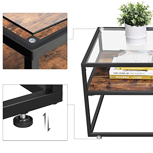 VASAGLE GLATAL Glass Coffee Table with Storage, Cocktail Table with Tempered Glass Top, Steel Frame, for Living Room, Rustic Brown and Black ULCT30BX