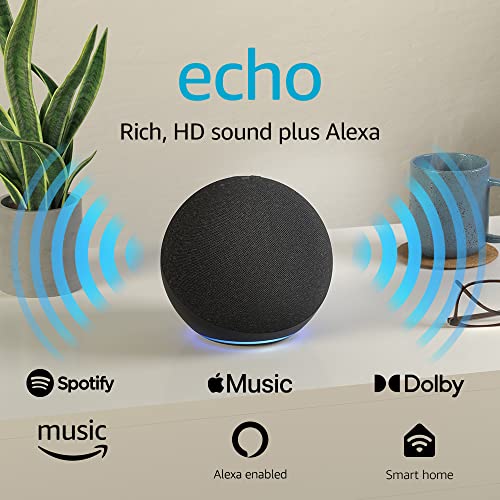 Echo (4th Gen) | With premium sound, smart home hub, and Alexa | Charcoal