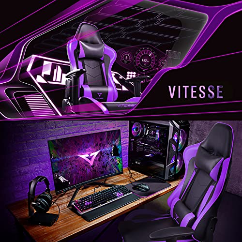 Copy of Copy of Generic PUKAMI Gaming Chair High Back for Teens Ergonomic Racing Computer Desk with Comfortable Lumbar Support and Headrest Girl Gamer Height Adjustable (Purple), 48*26*22 inch