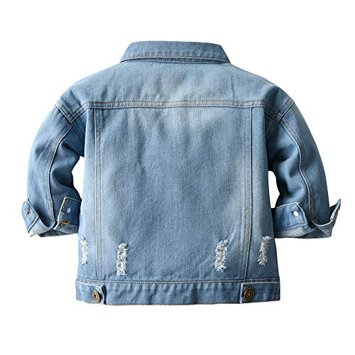 Toddler Baby Denim Jackets Button Down Jeans Coat Ripped Hooded Top Fall Cowboy Long Sleeve Overcoat Basic Hoodie Casual Outwear Clothes for Kids Girls Boys Light Blue（No Faux Fur Fleece） 2-3T