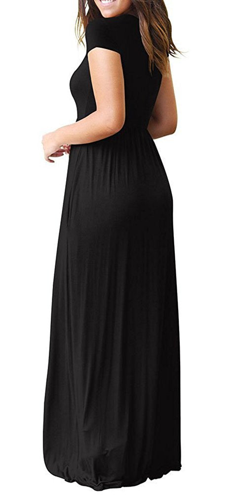 Viishow Women's Short Sleeve Loose Plain Maxi Dresses Casual Long Dresses with Pockets(Black, XXL)