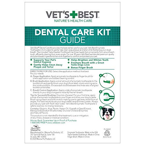 Vet’s Best Dog Toothbrush and Enzymatic Toothpaste Set | Teeth Cleaning and Fresh Breath Kit with Dental Care Guide | Vet Formulated