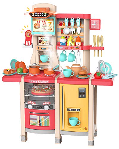 UNIH Pretend Playset Kitchen Toddler Toys Store Cart for Kids Birthday Gift… (Large Play Kitchen)