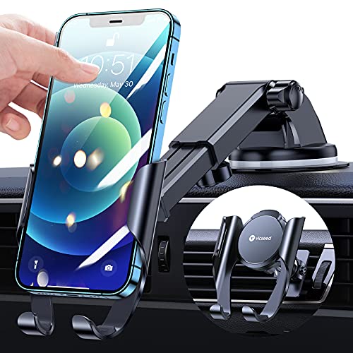 VICSEED Phone Holder for Car [SmartClamp & Easiest Ever] Hands-Free Car Phone Holder Mount [Strong Suction & Stable] Dashboard Windshield Air Vent Car Phone Mount Fit iPhone 12 13 Samsung & All Phones